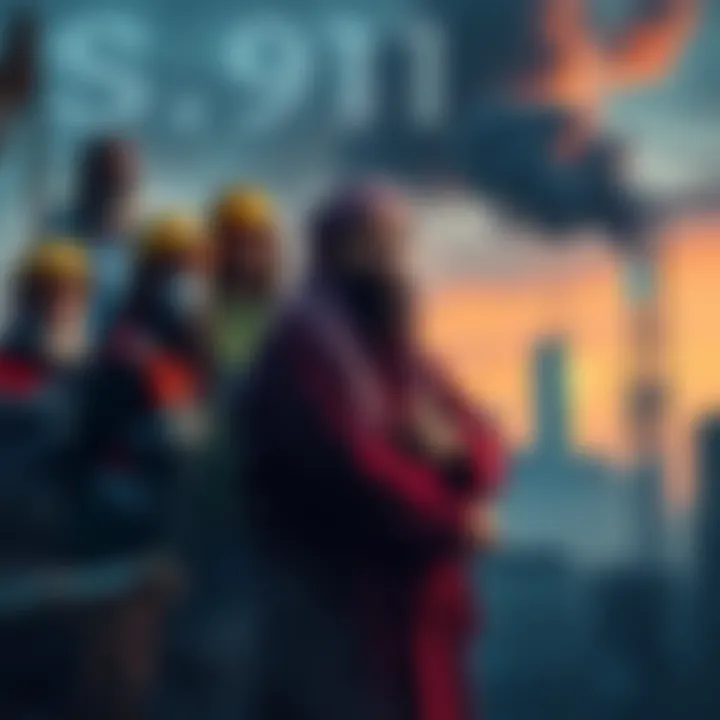 Osama bin Laden's family members with construction equipment symbolizing their industry ties, alongside an American flag and a skyline of the World Trade Center in the background.