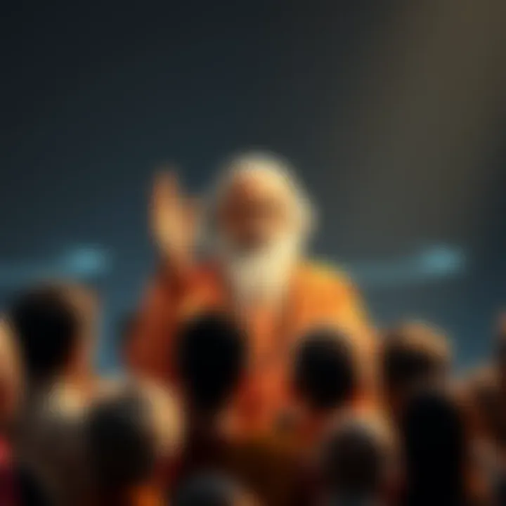 Osho speaking to a group of diverse people, encouraging self-awareness and individuality