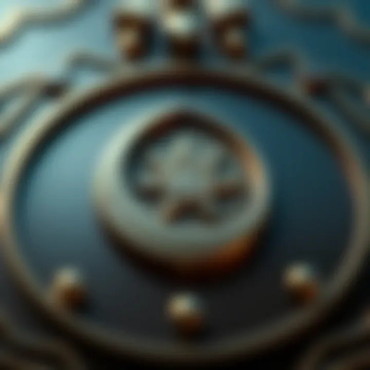 A close-up of the Ordo Templi Orientis symbol featuring a star and crescent, representing the group's beliefs and practices.