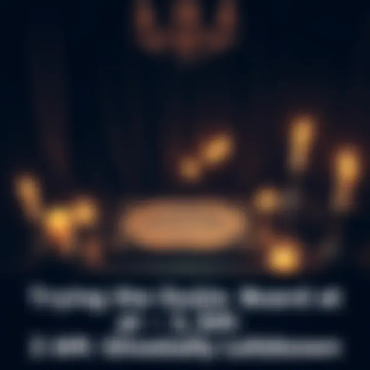 Ouija Board at Night A dimly lit room with a Ouija board on a table, surrounded by candles and eerie shadows, capturing a late-night atmosphere