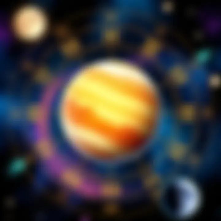 An illustration showing Pluto, Neptune, and Uranus surrounded by zodiac symbols, representing their significance in astrology.