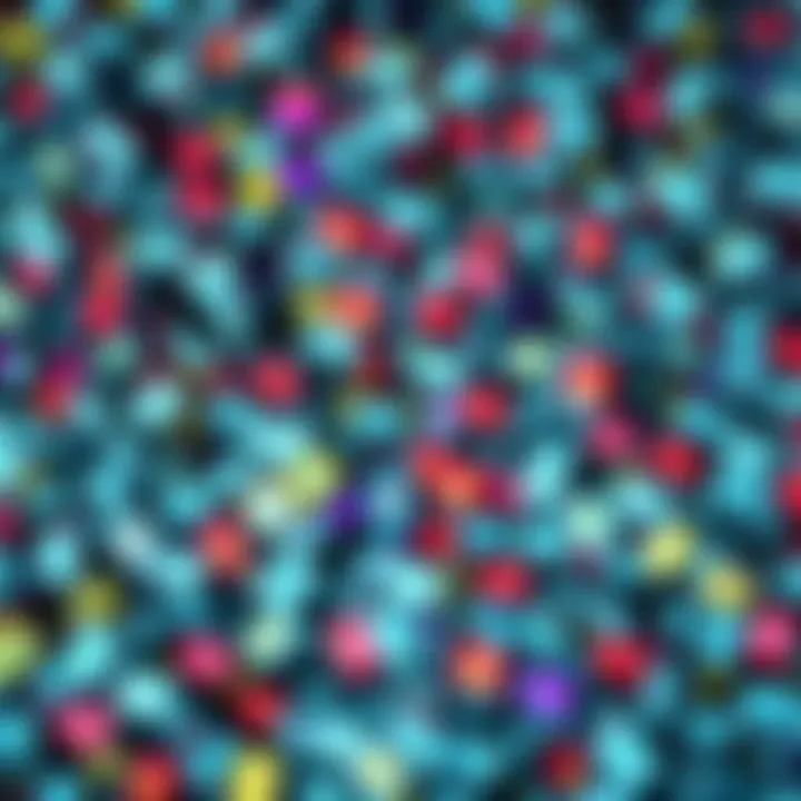 A cluttered screen filled with numerous colorful posts, with a few dimmed posts trying to stand out, symbolizing lost valuable discussions.