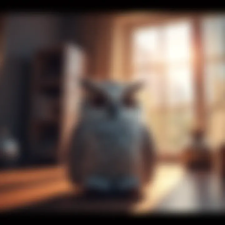 A cozy owl plush toy sitting in a sunlit room, symbolizing a connection to Athena and Hellenism.