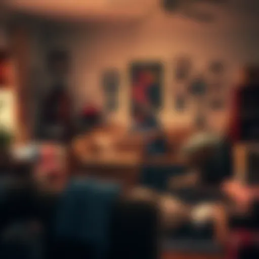 A person packing boxes in a living room, surrounded by memories and mementos, preparing to leave for the west coast.