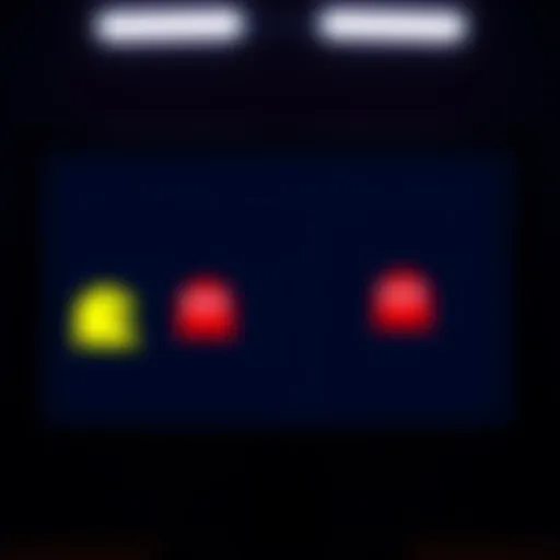 Four colorful Pac-Man ghosts appear on a dark screen during a gaming session.