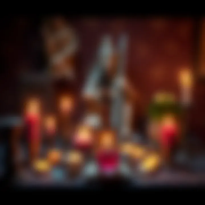 A beautifully arranged pagan altar with candles, crystals, and deity statues, inviting a sense of peace and spirituality.