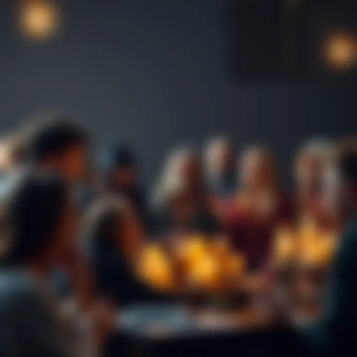 A diverse group of people sharing stories at a community gathering, representing various pagan beliefs and backgrounds.