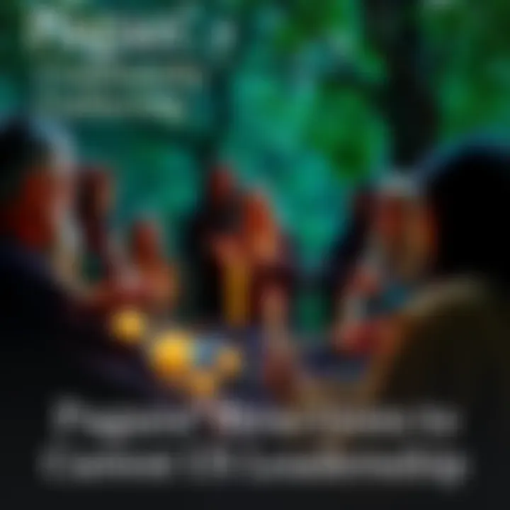 A diverse group of pagans discussing their views on political leadership, with candles and nature symbols around them in a peaceful outdoor setting.