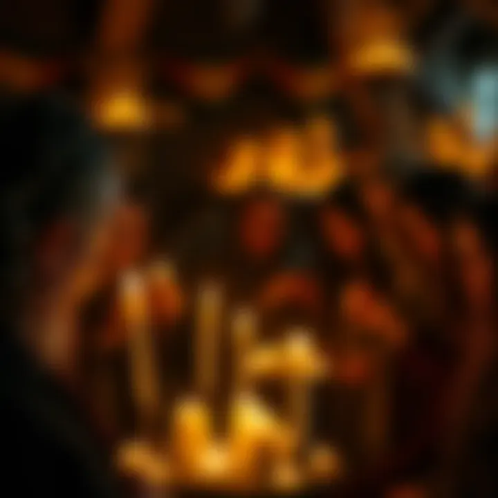 A group of pagans gathered around candles in a dimly lit space, expressing deep emotions and concerns about their beliefs.