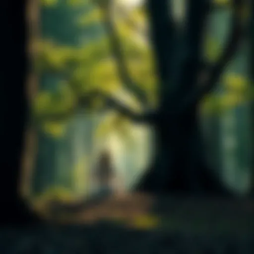 A serene forest scene with a person meditating under a tree, surrounded by nature, symbolizing healing and personal growth in Paganism.