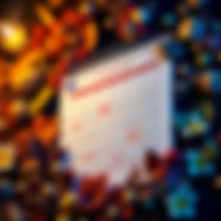 A colorful calendar page marked with key pagan holiday dates and symbols, surrounded by seasonal motifs like leaves and flowers.