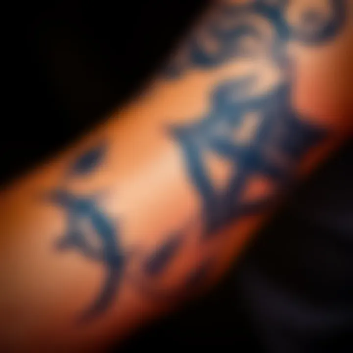 A close-up of arm tattoos featuring Cernunnos and a Viking triskelion, symbolizing nature and heritage.