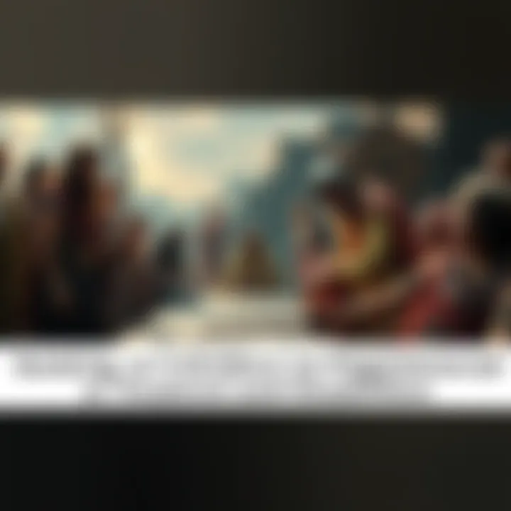 A historical depiction showing a pagan gathering with disabled individuals and early Christians interacting, highlighting their contrasting treatments towards disabilities.