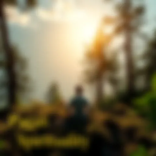 A serene nature scene with a person meditating among trees, representing Pagan spiritual contemplation