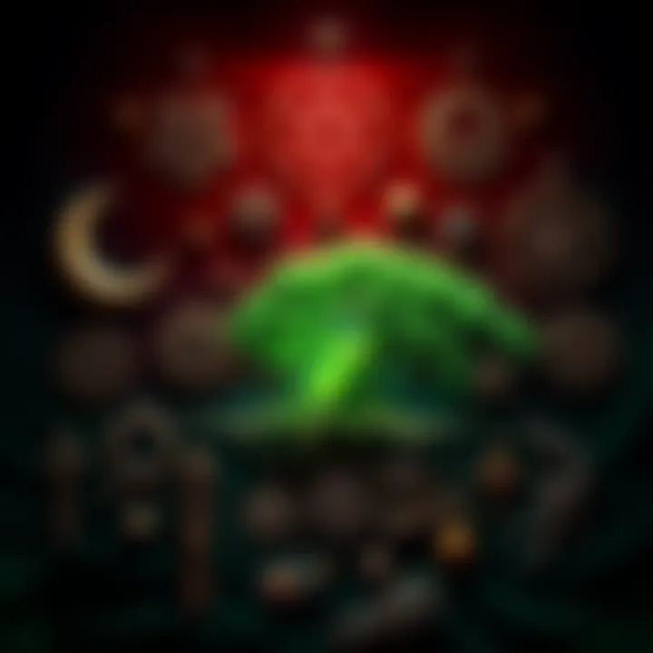 A collection of various pagan symbols including a pentacle, crescent moon, and a tree of life, each representing different aspects of pagan beliefs.