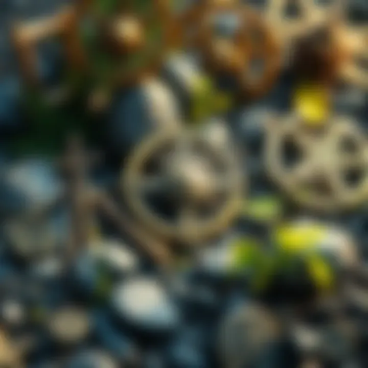 Pagan Symbols and Nature An arrangement of various pagan symbols surrounded by natural elements like stones, leaves, and trees, representing European pagan traditions.