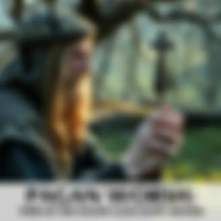 A Hellenic pagan holding sacred items, contemplating about Celtic deities in a peaceful outdoor setting.