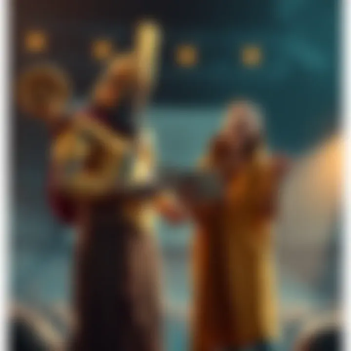 A figure resembling Paimon standing next to a relieved individual who is happily holding cash, symbolizing financial help and job restoration.