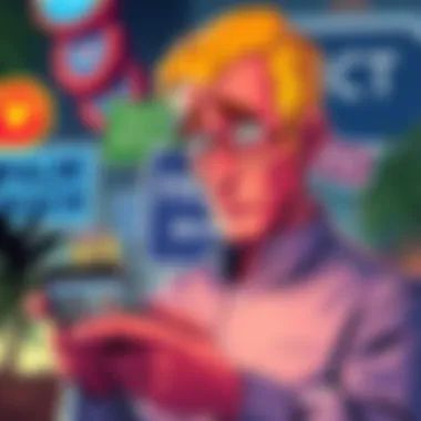 Palm Beach Pete looks concerned while reading news about his Mayoral candidacy on his phone, with a background of Palm Beach city signs.