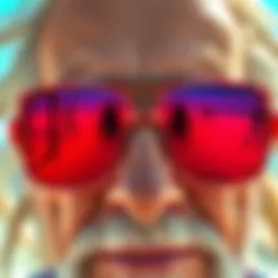 Reflection in Palm Beach Pete's Glasses A close-up of Palm Beach Pete wearing sunglasses, showing a vivid reflection of the beach and people in the lenses.