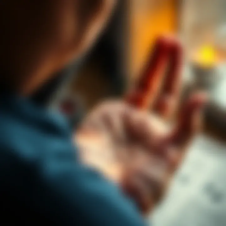 A person examining the lines on a palm with curiosity, reflecting on the art of palmistry.