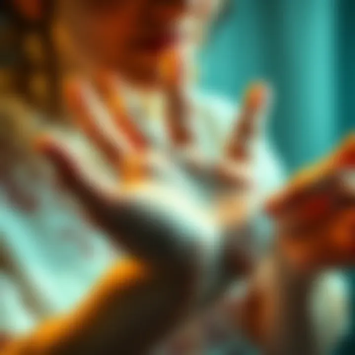 A woman examining the lines on her non-dominant hand for palmistry insights
