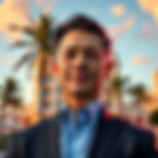 A new candidate stands in front of a Palm Beach backdrop, looking confident and ready for the mayoral race.