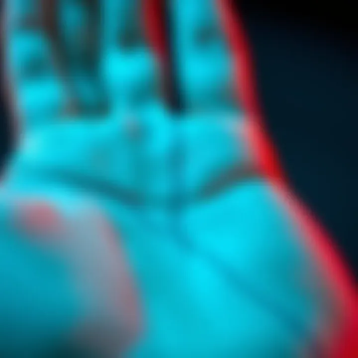 Close-up of a palm displaying an unusual line extending from the lifeline, illustrating palmistry concepts