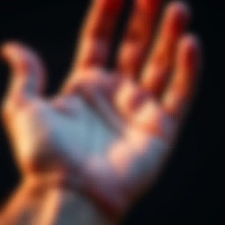 Palm lines and fortune telling A close-up of a hand showing distinct palm lines, symbolizing palm reading and future insights.