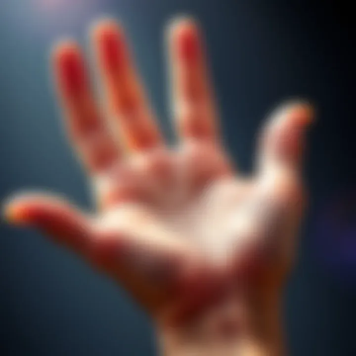 A close-up of a hand with palm lines visible for palmistry analysis