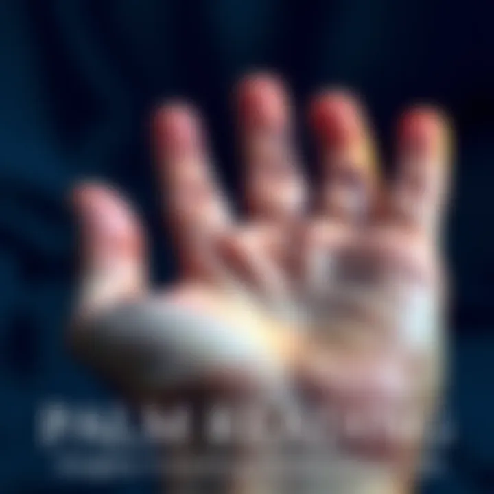 A close-up of a hand with clear lines visible on the palm, showcasing the practice of palmistry