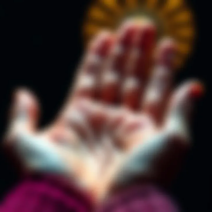 A close-up of hands showing palm lines used in palm reading