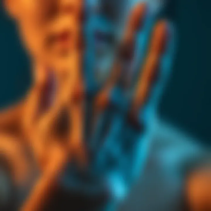 A close-up view of a woman's right hand with visible lines and markings, symbolizing palmistry and personal reflection.