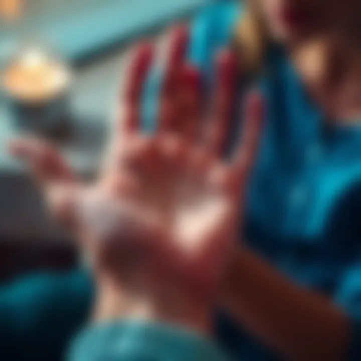 A close-up of a woman's hand being examined for palmistry, with a focus on the lines and features of her palm as people share their insights on a forum.