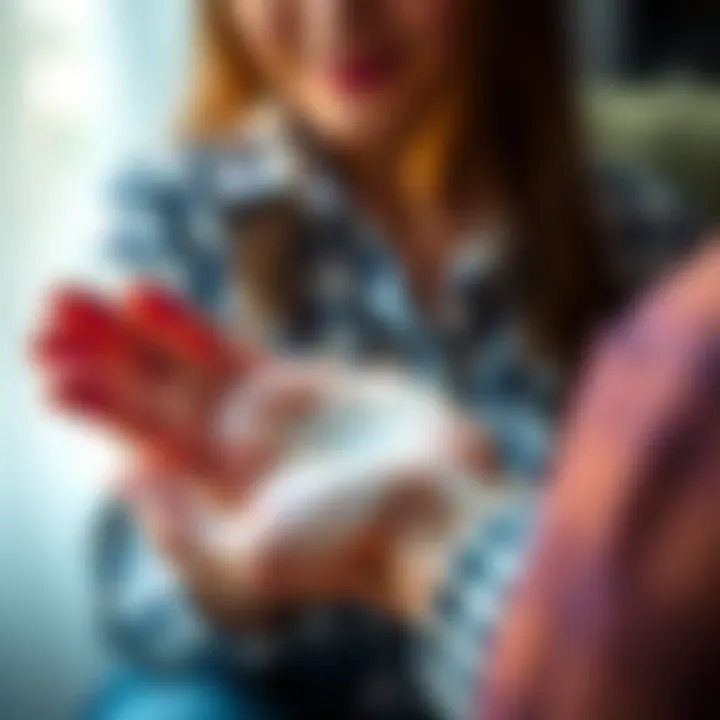 A person having their palm read by a professional, with focus on the palm lines and gestures, indicating a personal connection and insight.