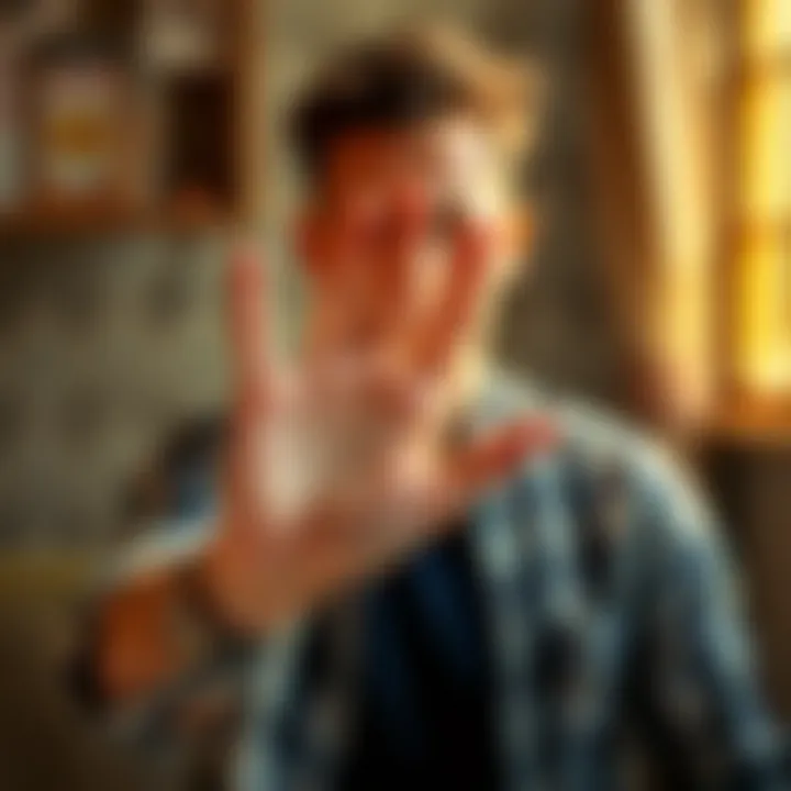 A young man holds a hand with palm facing up, examining the lines on the palm with curiosity, symbolizing a palm reading session for career guidance.