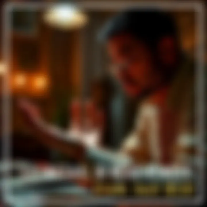 A seasoned palm reader examines a client's palm under soft lighting, focusing on the lines and shapes