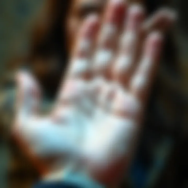 A close-up of a person's hand with prominent palm lines being examined for insights about love, career, and family.