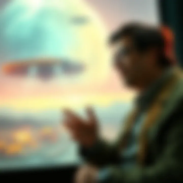 Palmer Luckey speaks about unidentified aerial phenomena, emphasizing their potential origin from the past, with a backdrop of high-tech visuals.