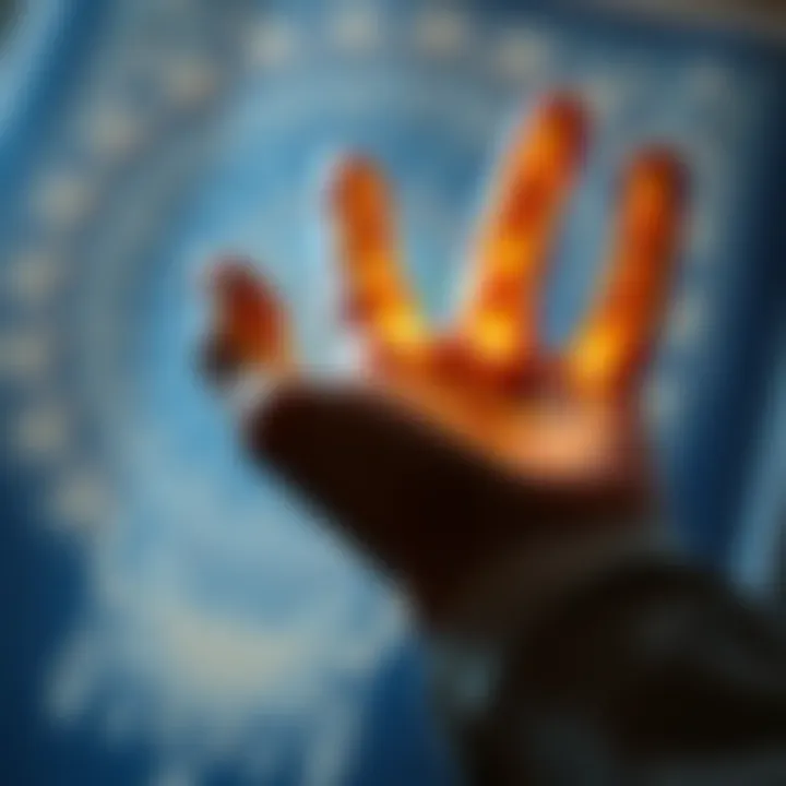 Palmistry in Focus A close-up view of a hand with palm lines intricately highlighted, symbolizing the art of palm reading