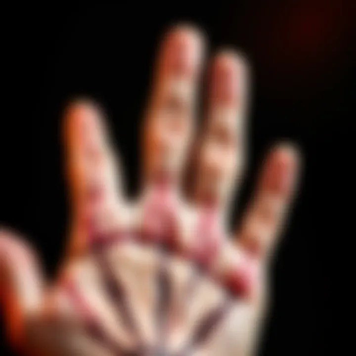 Close-up of a hand showing various palm lines used in palmistry interpretation