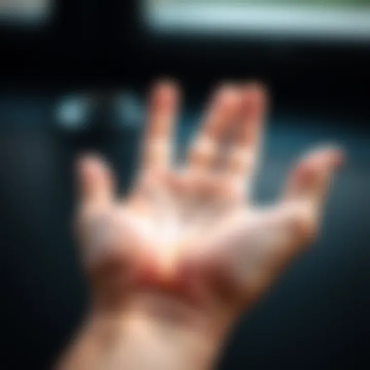 A close-up of a hand showing various palm lines used in palmistry readings