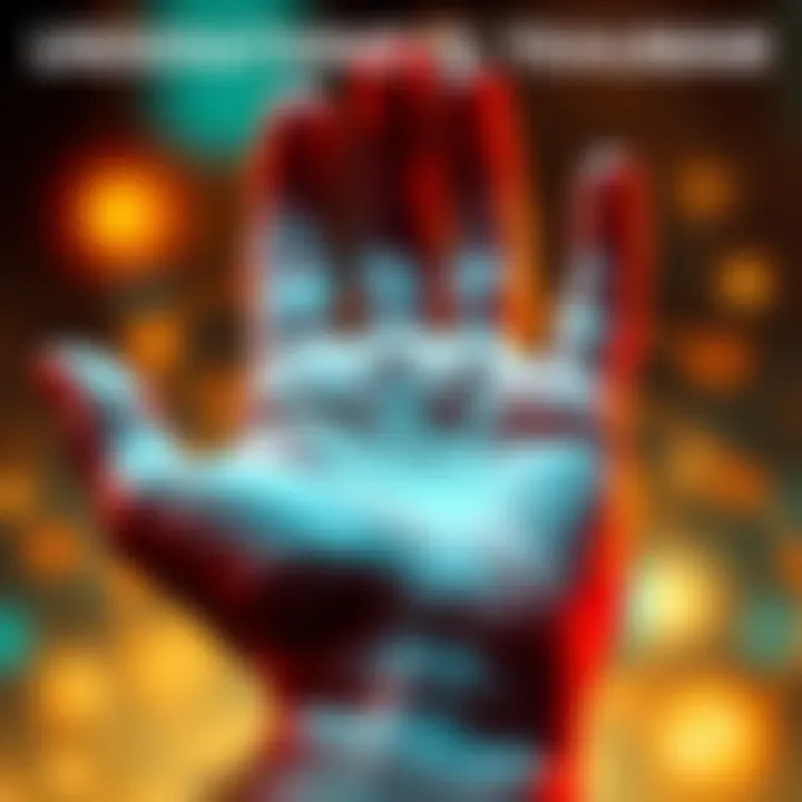 A close-up of a hand showing palm lines that suggest signs of trauma, with emotional symbols around it.