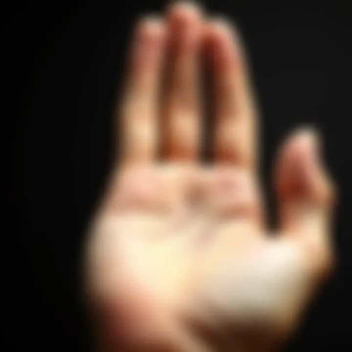 A close-up of a hand showing lines and shapes on the palm used in palmistry, symbolizing personality traits and life insights.