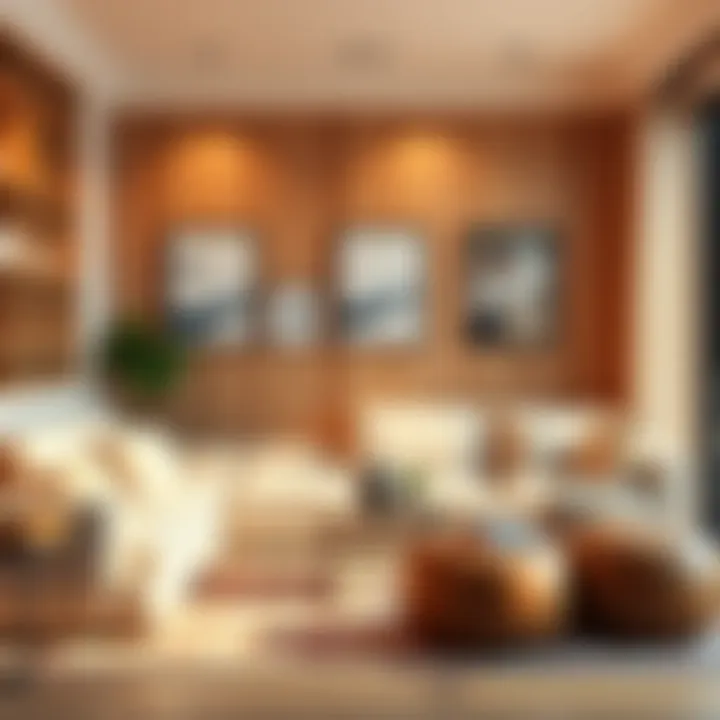 A cozy living room with a comfortable sofa, soft lighting, and luxurious decor, symbolizing a life of pampering