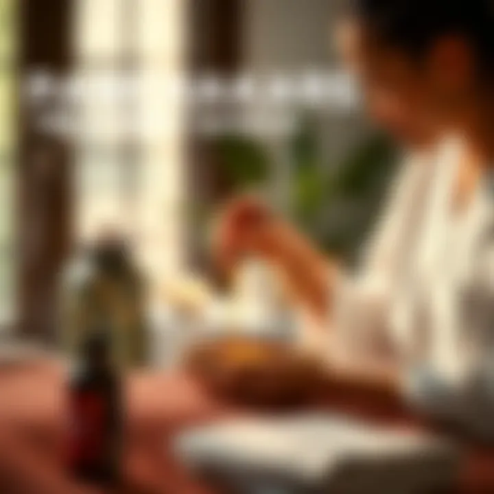 A therapist applying herbal oil during a Panchakarma treatment session, with calming surroundings.