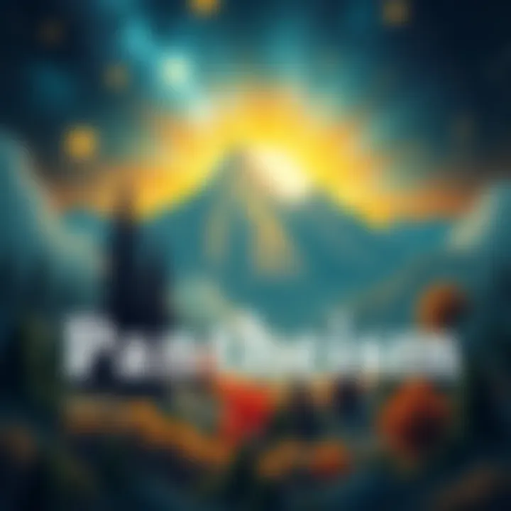 Pantheism Concept Illustration of nature and the universe symbolizing divine presence in everything, with trees, stars, and mountains blending together.