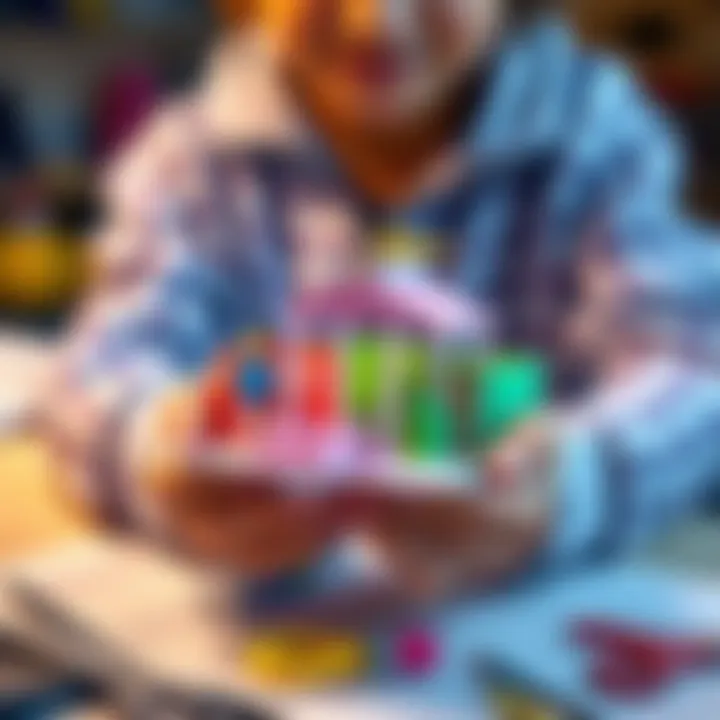 A person holds a handmade model representing the ECB, using colorful paper and creative designs to illustrate concepts. Tools like scissors and glue are nearby.