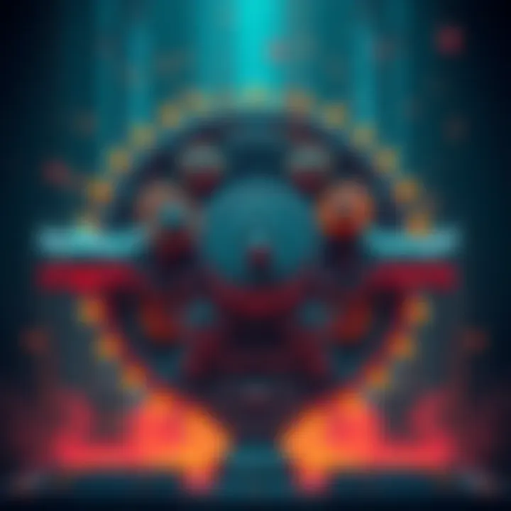 Illustration depicting a complex engine with intertwining gears and symbols of logic and identity, representing the theme of contradictions in thought.