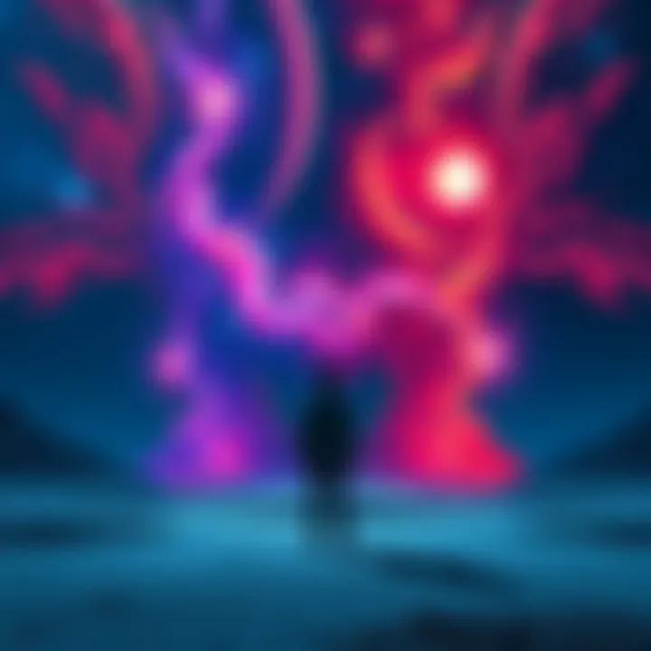 Exploring Alternate Realities A surreal depiction of a person standing at a crossroads, contemplating different paths leading to vibrant parallel universes.